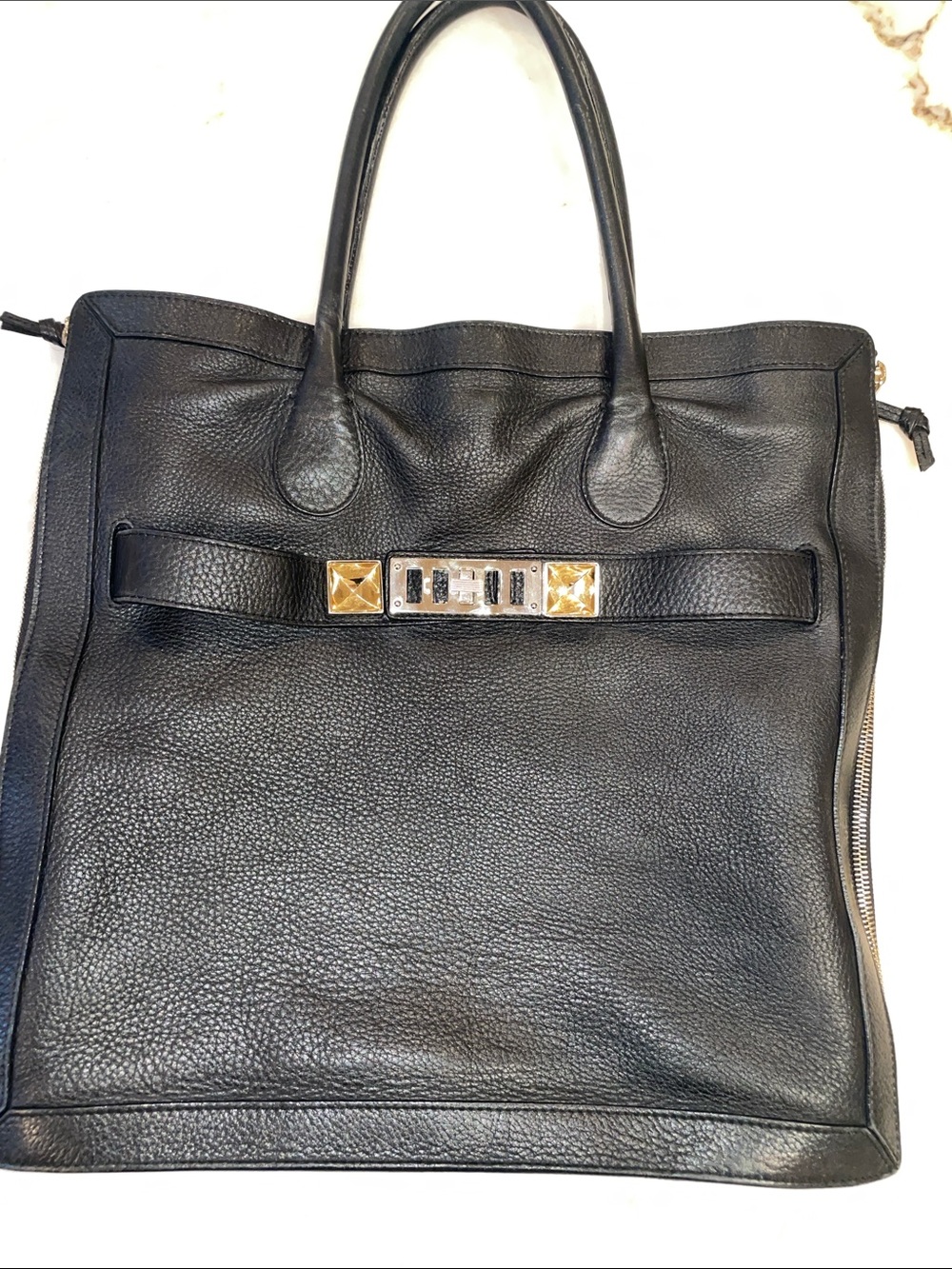 Proenza Schouler Black Leather Tote with Gold Hardware
